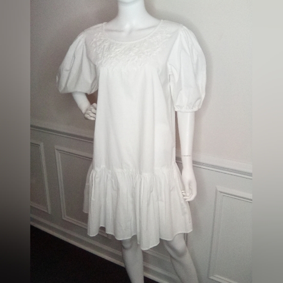 Women's Samson White Puff Sleeve Dress, Size Large, White - Picture 7 of 16